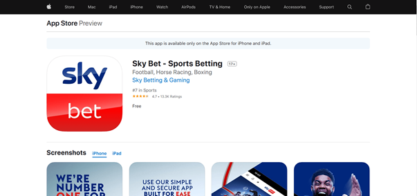 Screenshot Of Sky Bet On App Store.