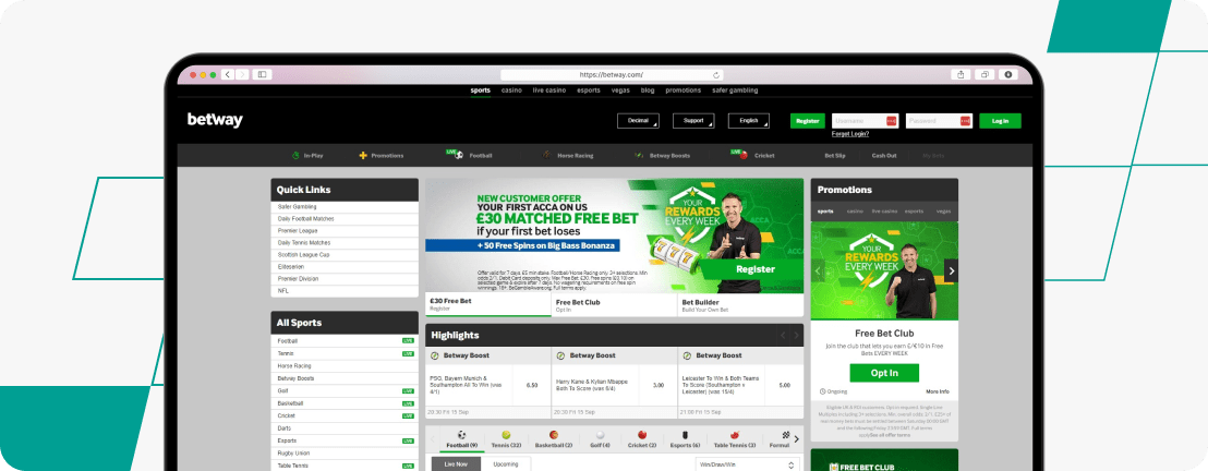 Betway homepage desktop screenshot