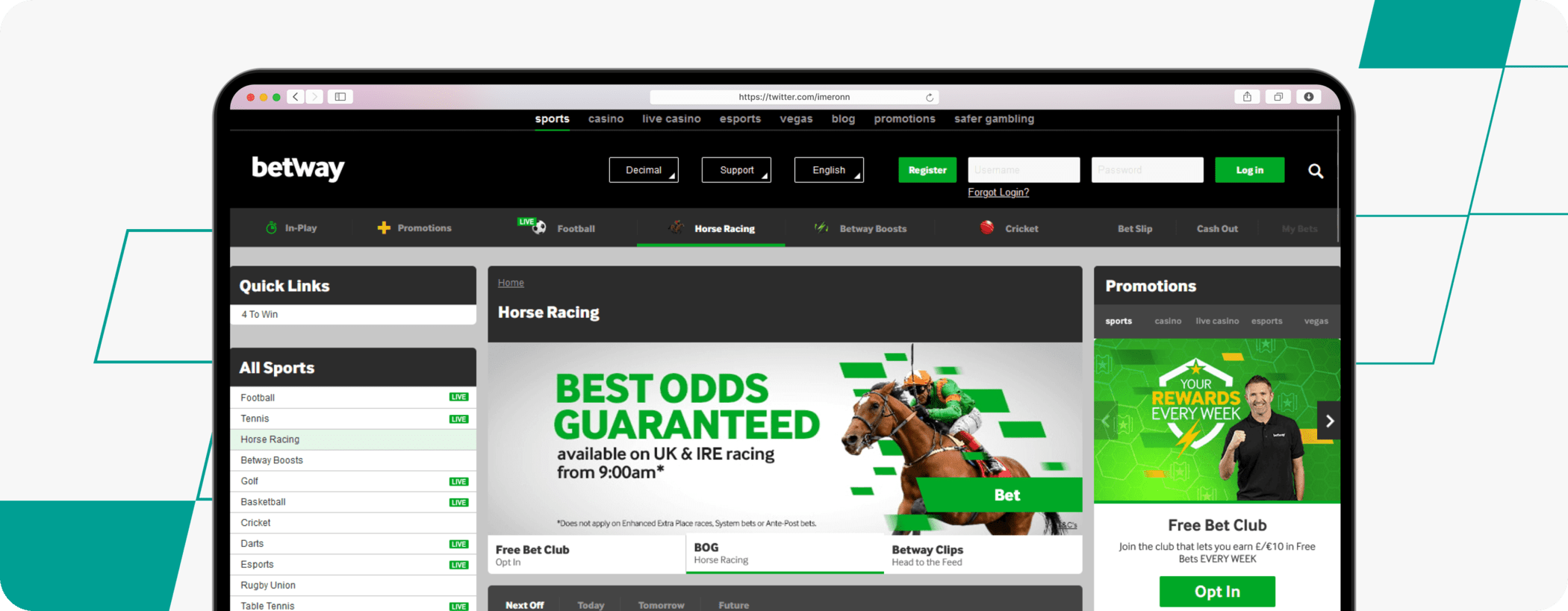 betway best odds guaranteed screenshot desktop